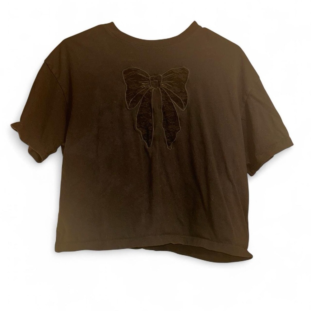 Obsessive Love Black Top With Sheer Black Bowtie Size M